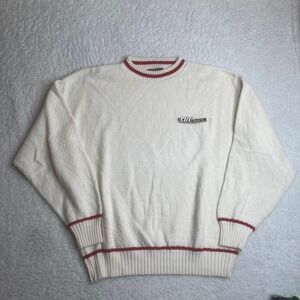 Vintage nutmeg mills abc sports men's cream cable knit sweater soft preppy‎ XL
